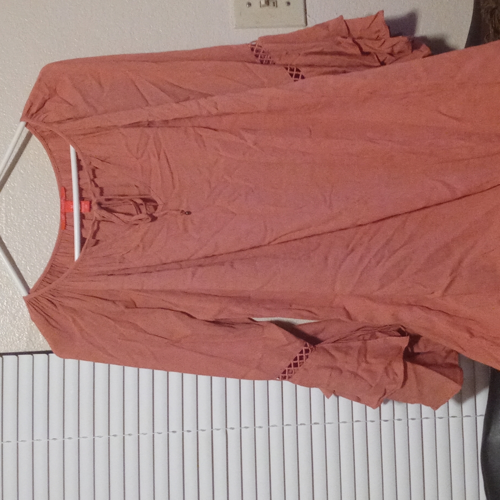 Double semi-long sleeve long blouse Peach Color 100%Rayon